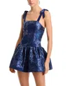 Alice And Olivia Alice + Olivia Maryann Tie-shoulder Drop-waist Mini Dress In Midnight Blue