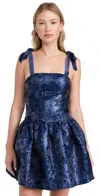 Alice And Olivia Alice + Olivia Maryann Tie-shoulder Drop-waist Mini Dress In Midnight Blue