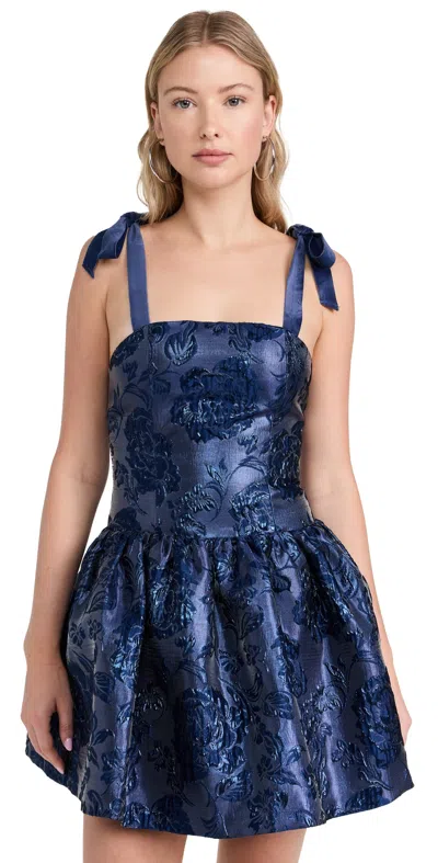 Alice And Olivia Maryann Tie Shoulder Drop Waist Mini Dress Midnight Blue