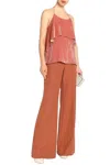 Alice And Olivia Marybeth Velvet Ruffle Top Blouse In Rose Tan In Multi