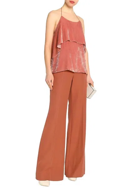 Alice And Olivia Marybeth Velvet Ruffle Top Blouse In Rose Tan In Multi