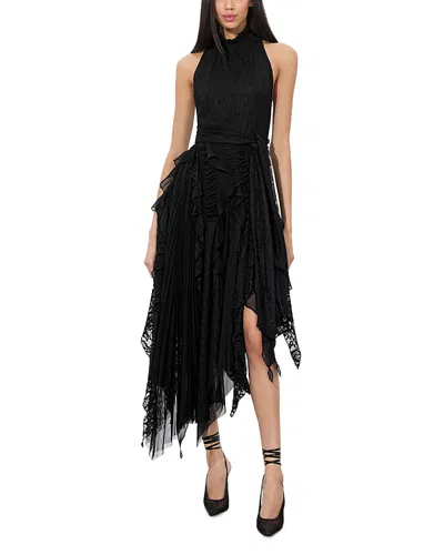 Alice And Olivia Marzita Lace Asymmetrical Hem Dress In Black