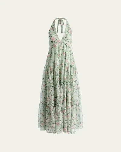 Alice And Olivia Maura Embroidered Floral Tiered Maxi Dress In Blue