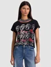 Alice And Olivia Maxie Embellished Band Tee In Black