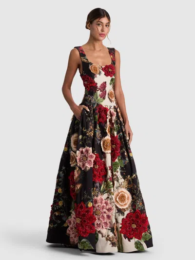 Alice And Olivia Maxine Embellished Drop Waist Gown In Floral Radiance