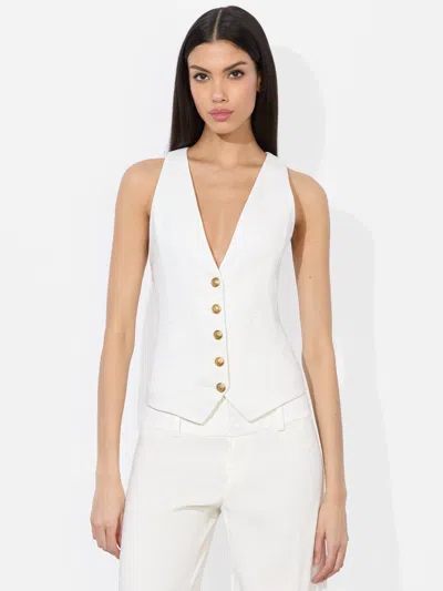 Alice And Olivia Mazie Linen Vest In Off White