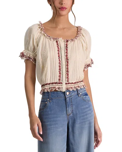 Alice + Olivia Alice And Olivia Mclaine Embroidered Puffed Sleeve Top In Neutral