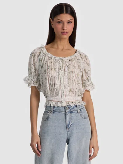 Alice And Olivia Mclaine Puff Sleeve Blouse In Neutral