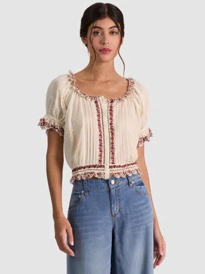 Alice And Olivia Mclaine Puff Sleeve Blouse In Neutral