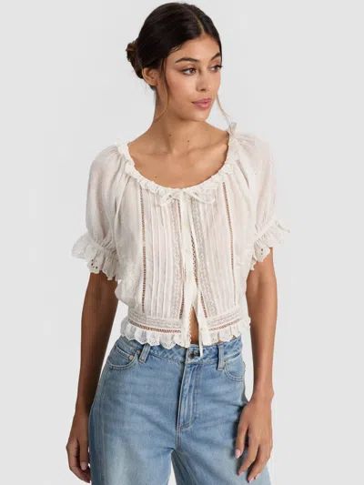 Alice And Olivia Mclaine Puff Sleeve Blouse In White
