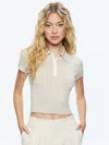 Alice And Olivia Meda Polo In Oatmeal Heather/soft White