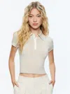 Alice And Olivia Meda Polo In Oatmeal Heather/soft White