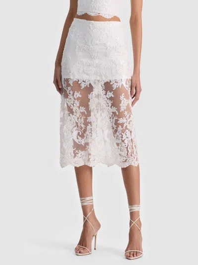 Alice And Olivia Medine Embellished Lace Midi Skirt In White