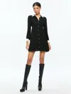 Alice And Olivia Meeko Embellished Collar Long Sleeve Mini Shirt Dress In Black