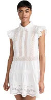 ALICE AND OLIVIA MEEKO EMBROIDERED RUFFLE SLEEVE SHIRT DRESS OFF WHITE