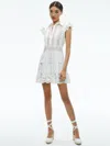 Alice And Olivia Meeko Embroidered Ruffled Sleeve Shirt Dress In Neutral