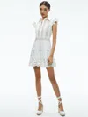 Alice And Olivia Meeko Embroidered Ruffled Sleeve Shirt Dress In Off White
