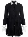 Alice And Olivia Meeko Embellished Collar Long Sleeve Mini Shirt Dress In Black