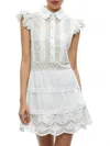 Alice And Olivia Meeko Embroidered Ruffled Sleeve Shirt Dress In White