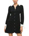 Alice And Olivia Meeko Embellished Collar Long Sleeve Mini Shirt Dress In Black