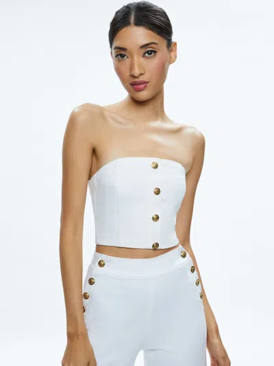 Alice And Olivia Mel Denim Bustier Top In Off White