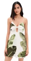 Alice And Olivia Melvina Tie Fit Gathered Babydoll Dress Jungle Palm Off White In White