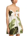 Alice And Olivia Melvina Tie Fit Gathered Babydoll Dress Jungle Palm Off White