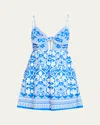 Alice And Olivia Melvina Tie-front Gathered Babydoll Dress In Blue