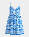 Alice And Olivia Melvina Tie-front Gathered Babydoll Dress In Blue