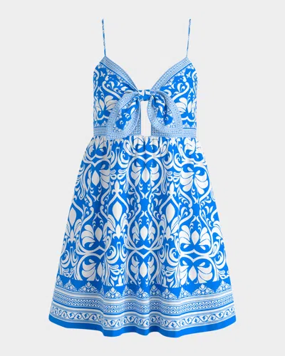 Alice And Olivia Melvina Tie-front Gathered Babydoll Dress In Blue