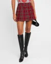 Alice And Olivia Mera Low Rise Pleated Skirt In Schoolgirl Plaid Bright Ruby