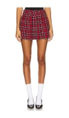 Alice And Olivia Mera Low Rise Pleated Skirt In Schoolgirl Plaid Bright Ruby