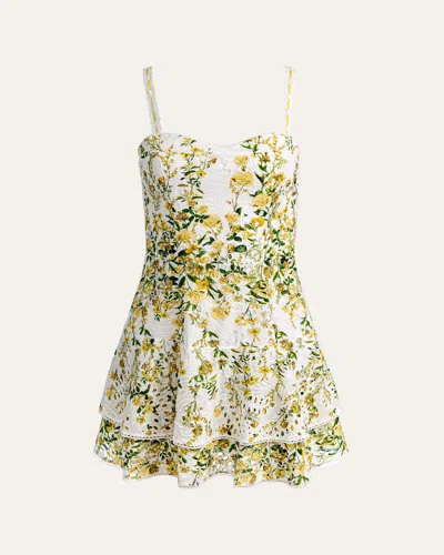 Alice And Olivia Meredith Sweetheart Drop Ruffle Flare Mini Dress In Multi
