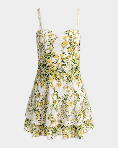 Alice And Olivia Meredith Sweetheart Drop Ruffle Flare Mini Dress In Multi