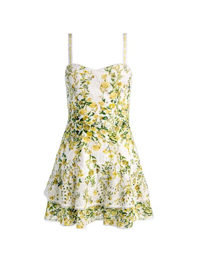 Alice And Olivia Meredith Sweetheart Drop Ruffle Flare Mini Dress In Multi