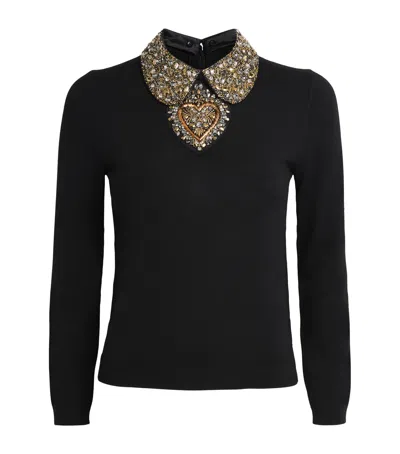 Alice And Olivia Merino Wool Embellished Porla Sweater In Black