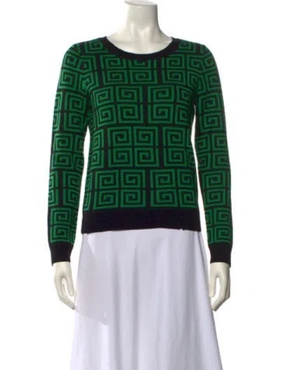 Pre-owned Alice And Olivia Merino Wool Printed Sweater In Green