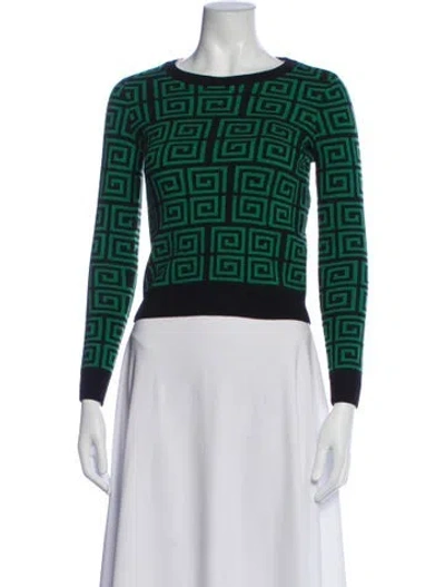 Pre-owned Alice And Olivia Merino Wool Printed Sweater In Green