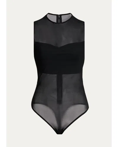 Alice And Olivia Mesh Bandeau Bodysuit In Black