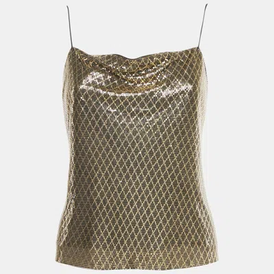 Pre-owned Alice And Olivia Metallic Drapey Chainmail Slip Tank Top S In Gold