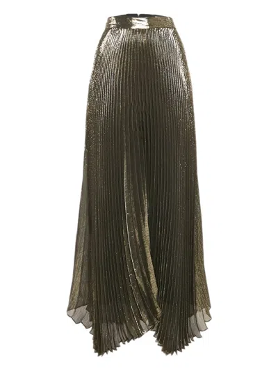 Pre-owned Alice And Olivia Metallic-finish Plissé Skirt In Green