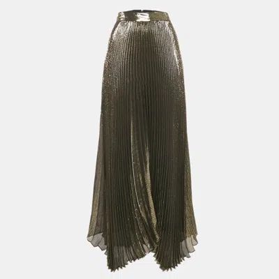 Pre-owned Alice And Olivia Metallic Lamé Silk Plisse Maxi Skirt S