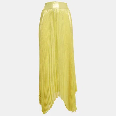 Pre-owned Alice And Olivia Metallic Yellow Plissé Katz Maxi Skirt M