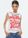 Alice And Olivia Micah Embell Muscle Tank In Off White/multi