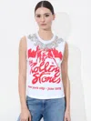 Alice And Olivia Micah Embell Muscle Tank In Off White/multi