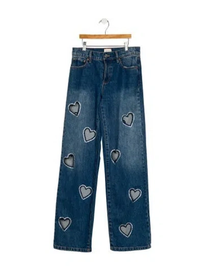 Pre-owned Alice And Olivia Mid-rise Wide Leg Jeans In Blue