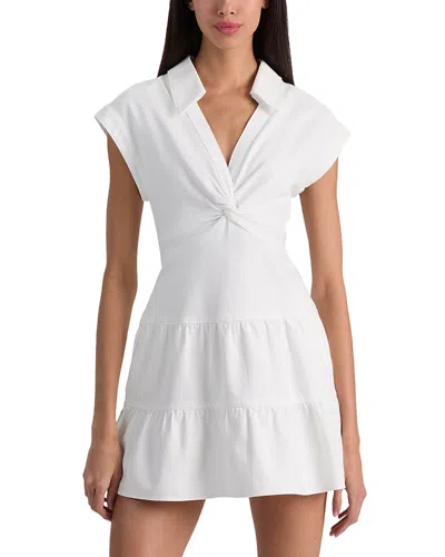 Alice And Olivia Mila Faux Leather Twist Front Cap Sleeve Dress In Off White