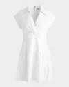 Alice And Olivia Mila Faux Leather Twist Front Cap Sleeve Dress In White