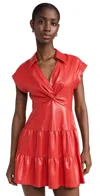 Alice And Olivia Mila Vegan Leather Mini Dress In Bright Ruby