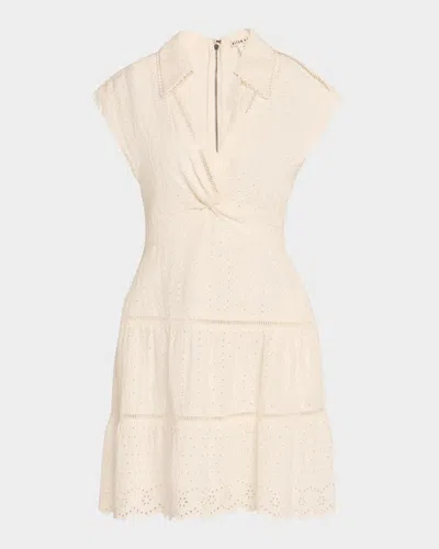 ALICE AND OLIVIA MILA EYELET DEEP V TWIST-FRONT MINI DRESS